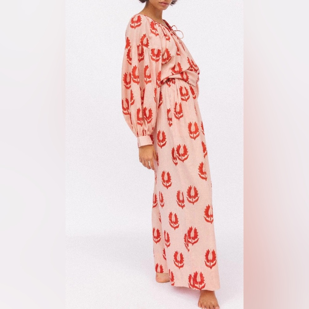 Daughters of India Pink Wide-Leg Jumpsuit with Red Motif - Picture 3 of 13